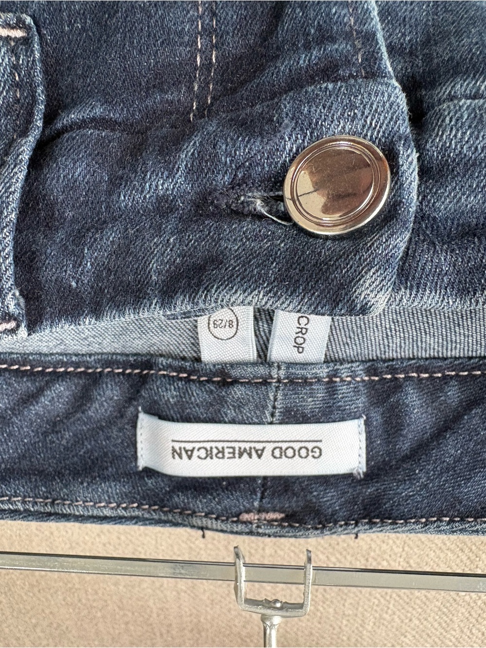 Good American Soft Tech Good Legs Crop High-Rise Slim Jeans - Dark Blue Size 8 - Picture 3 of 6